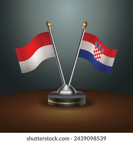 Indonesia and Croatia table flags relation with gradient backgrund. Vector Illustration