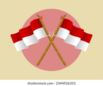 Indonesia crossed flags on stick vector illustration. Indonesia waving flag on stick vector illustration. Indonesia flag for 17 agustus vector.