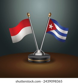 Indonesia and Cuba table flags relation with gradient backgrund. Vector Illustration