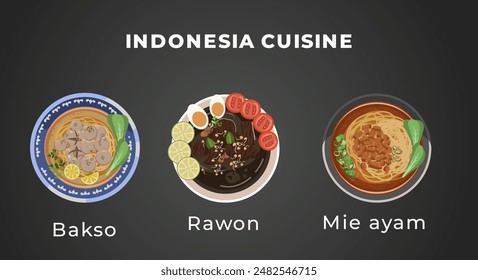 Indonesia cuisine traditional food illustration