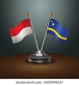 Indonesia and Curacao table flags relation with gradient backgrund. Vector Illustration