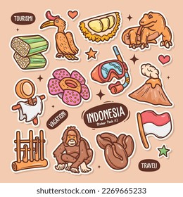 Indonesia Cute Doodle Vector Sticker Collection 