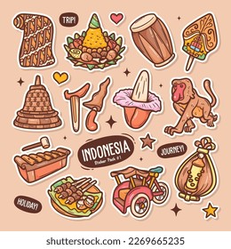 Indonesia Cute Doodle Vector Sticker Collection 