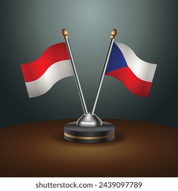 Indonesia and Czech Republic table flags relation with gradient backgrund. Vector Illustration