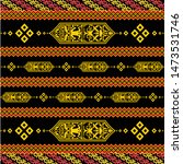 Indonesia Dayak/Borneo Shield Batik Background Pattern Vector in Gold, Red And Black Combination Color