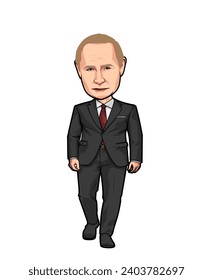 Indonesia, December 22 2023: Caricature of Vladimir Putin, President of Russian. Vector Potrait 