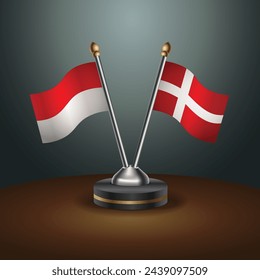 Indonesia and Denmark table flags relation with gradient backgrund. Vector Illustration