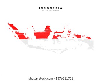 Indonesia detailed map with flag of country. Painted in watercolor paint colors in the national flag.
