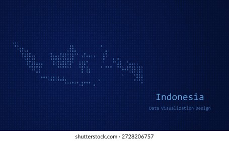 Indonésia Mapa digital formado com uns e zeros para design de visualização de dados