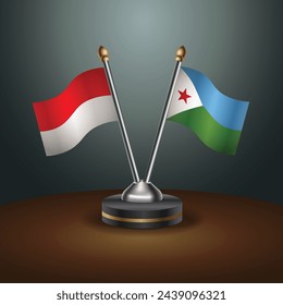 Indonesia and Djibouti table flags relation with gradient backgrund. Vector Illustration