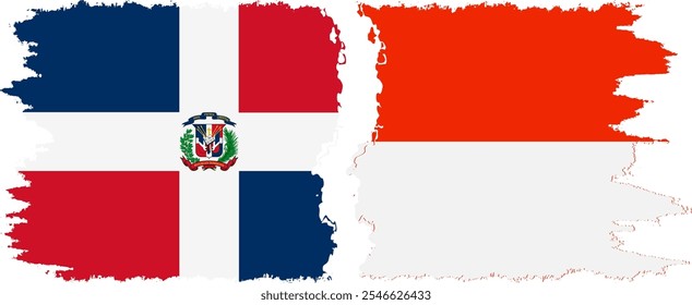 Indonesia and Dominican Republic grunge flags connection, vector