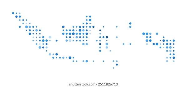 Mapa de pontos da Indonésia. Forma de Estilo Digital Country. Imagem vetorial da Indonésia. Forma de país pontos circulares azuis. Ilustração de vetor surpreendente.
