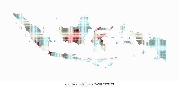 Indonesia dotted map. Digital style map of the country on white background. Indonesia shape with square dots. Colored dots style. Small size squares. Stylish vector illustration.