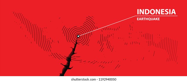 Indonesia Earthquake concept on cracked map. vector illustration.