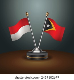 Indonesia and East Timor table flags relation with gradient backgrund. Vector Illustration