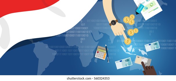 Indonesia economy business financial concept trading money market south east asia map with flag