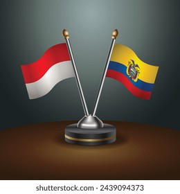 Banderas de mesa de Indonesia y Ecuador en relación con gradiente de fondo. Ilustración vectorial