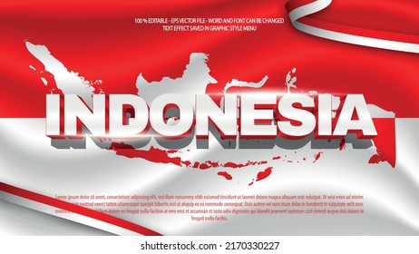 Indonesia editable text effect with flag and ribbon background