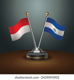 Indonesia and El Salvador table flags relation with gradient backgrund. Vector Illustration