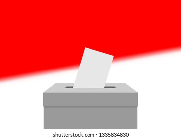 Indonesia election banner background. Ballot Box with blurred flag