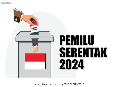 Indonesia Election Day with voting box. (translation text kpu, pilpres, serentak PEMILU = election). Eps Vector