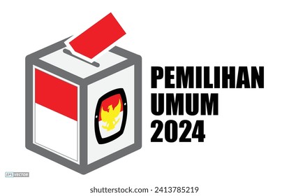 Indonesia Election Day with voting box. (translation text kpu, pilpres, serentak PEMILU = election). Eps Vector