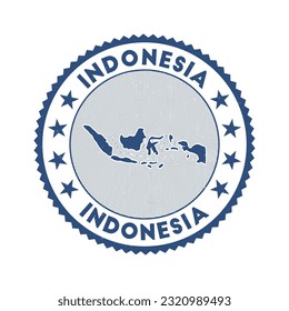 Indonesia emblem. Country round stamp with shape of Indonesia, isolines and round text. Attractive badge. Neat vector illustration.