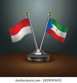 Indonesia and Equatorial Guinea table flags relation with gradient backgrund. Vector Illustration