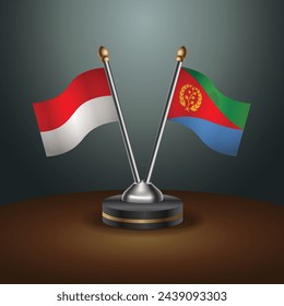 Indonesia and Eritrea table flags relation with gradient backgrund. Vector Illustration