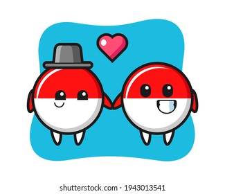 Indonesia flag badge cartoon character couple with fall in love gesture