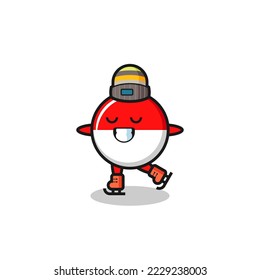 indonesia flag badge cartoon as an ice skating player doing perform , cute style design for t shirt, sticker, logo element