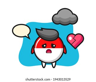 Indonesia flag badge cartoon illustration is broken heart
