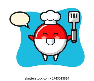 Indonesia flag badge character illustration as a chef is cooking