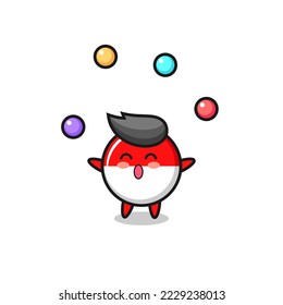 the indonesia flag badge circus cartoon juggling a ball , cute style design for t shirt, sticker, logo element