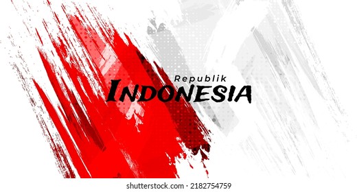 Indonesia Flag with Brush Concept. Happy Indonesian Independence Day. Flag of Indonesia in Grunge Style