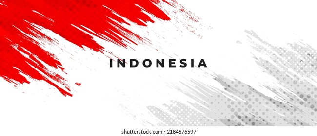 Indonesia Flag with Brush Concept. Happy Indonesian Independence Day. Flag of Indonesia in Grunge Style