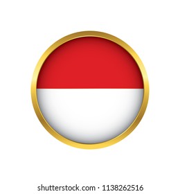 Indonesia flag button, Golden on a white background,flag of Indonesia Round badge or icon isolated. Vector illustration.