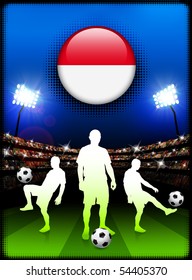 Indonesia Flag Button with Soccer Match in Stadium Original Illustration