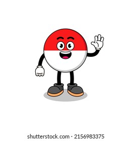 indonesia flag cartoon doing wave hand gesture , character design