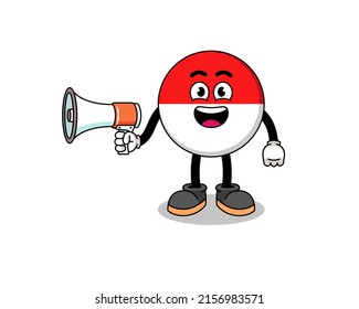 indonesia flag cartoon illustration holding megaphone , character design