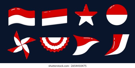 Indonesia flag decoration icon set collection.