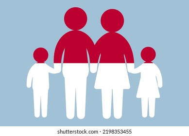 Indonesia flag with family concept, vector element, parent and kids holding hands, immigrant idea, happy family with Indonesia flag, flat design asset