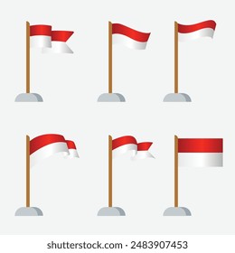 Indonesia flag flat design with various illustration styles