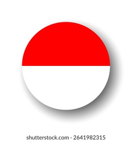 Indonesia flag - flat vector circle icon or badge with dropped shadow.