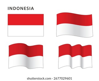Indonesia Flag in Flat and Wavy Configuration, vector illustration isolated on white background, eps