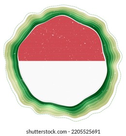 Indonesia Flag In Frame. Badge Of The Country. Layered Circular Sign Around Indonesia Flag. Attractive Vector Illustration.