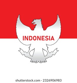 Indonesia Flag with Garuda Pancasila Eagle Symbol