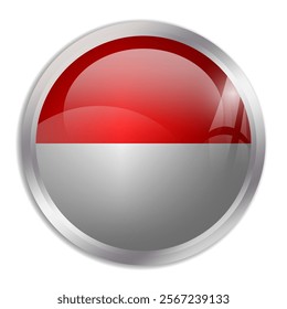 Indonesia flag - glossy circle button displays a colorful flag representing a country cultural identity and heritage. The essence of national pride and unity.