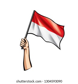 Indonesia flag and hand on white background. Vector illustration