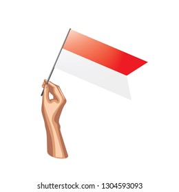 Indonesia flag and hand on white background. Vector illustration